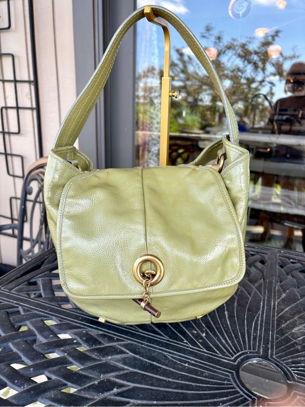 YSL Saint Laurent Capri Shoulder Bag in Leafy Green Patent Leather COA